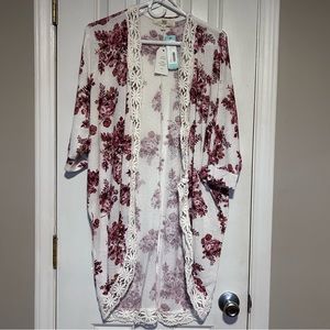 Pinque Stitch Fix Brushwood Crochet Trim Open Floral Cardigan | NWT | Size L